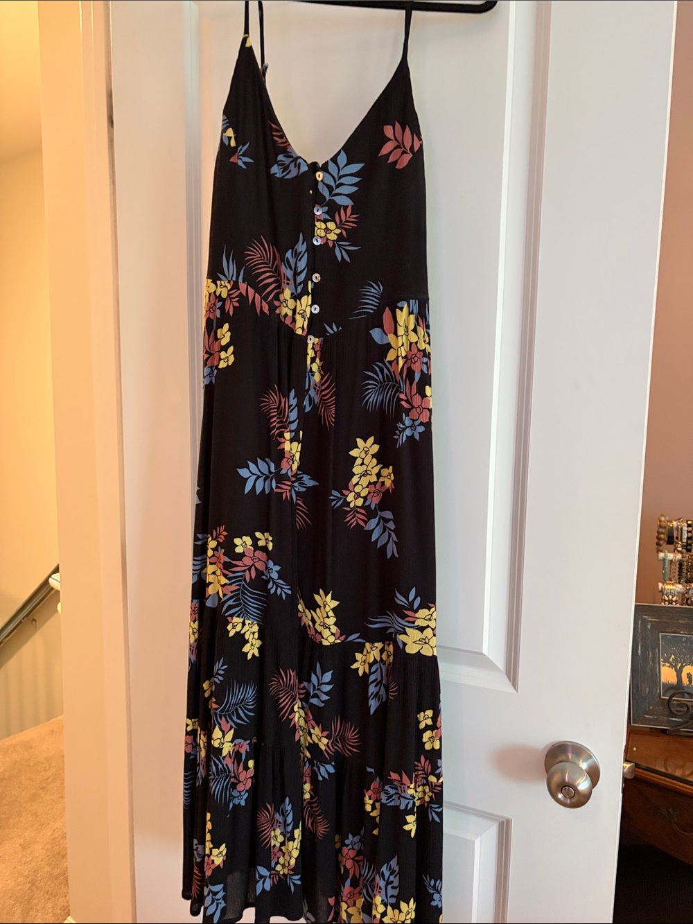 White Mark Black Floral Maxi Dress with Yellow, Blue & Pink Flowers